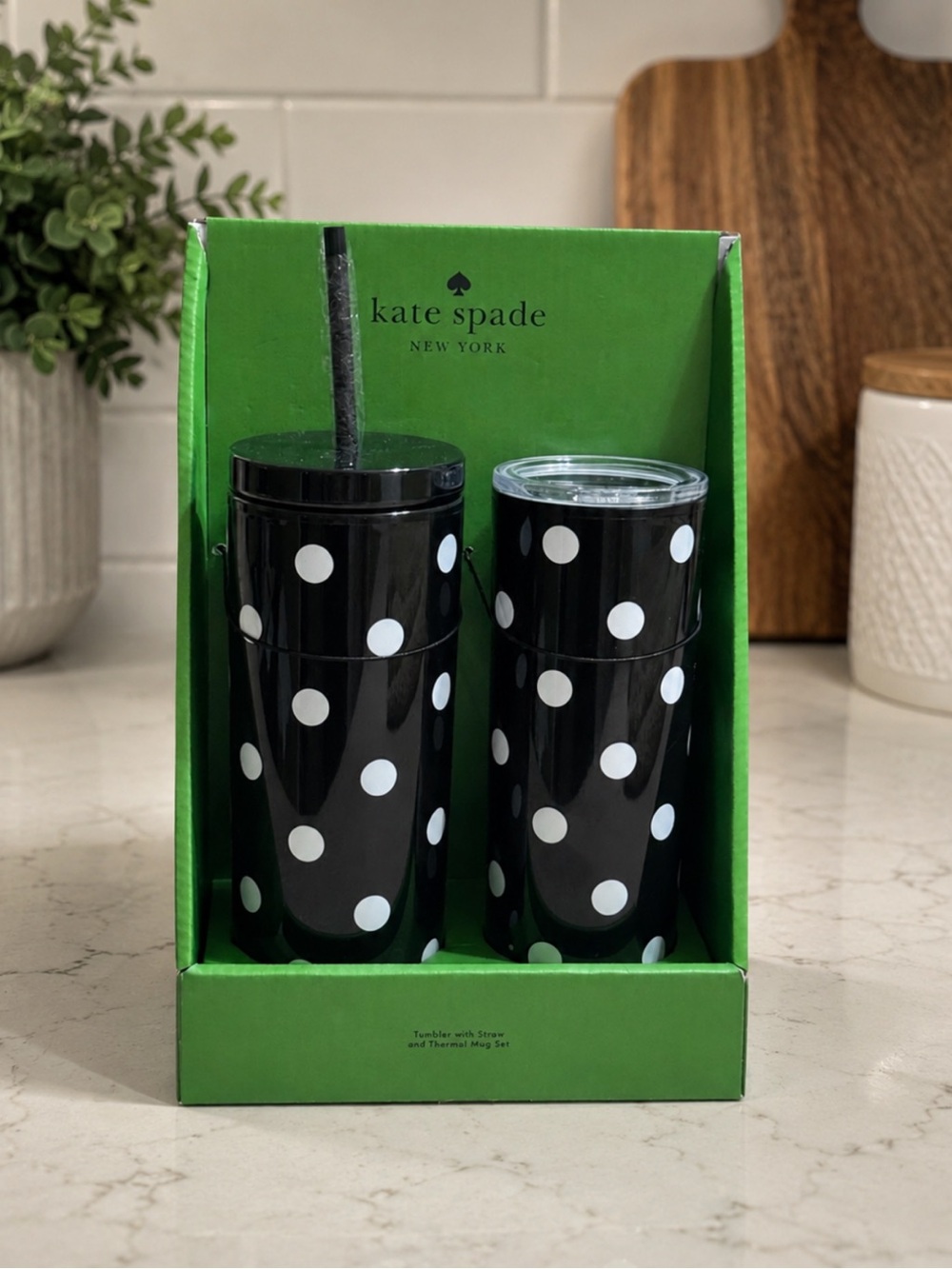 Kate Spade polka dot tumbler set